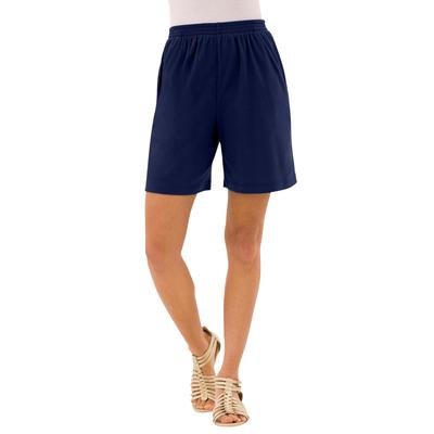 Plus Size Women's Soft Knit Short by Roaman's in Navy (Size M) Pull On Elastic Waist