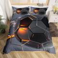 Football Bedding Set Geometric Room Decorative Comforter Cover Sunset Print Quilt Cover Grey Soft Bed Cover For Kids Boys Teens Adult 1 Duvet Cover With 2 Pillow Cases Double Size