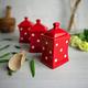 City to Cottage® Red and White | Polka Dot | Handmade | Small 5.3oz/150ml Ceramic Kitchen | Herb Spice | Storage Jar Set of 3 | Containers | Canisters