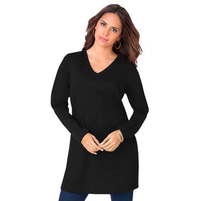 Plus Size Women's Long-Sleeve V-Neck Ultimate Tunic by Roaman's in Black (Size M) Long Shirt