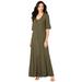 Plus Size Women's Button Front Maxi Dress by Roaman's in Dark Olive Green Melange (Size 18/20)