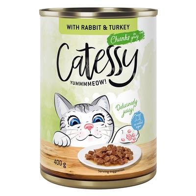 48x400g Häppchen mit Kaninchen & Truthahn in Sauce Catessy Katzenfutter nass