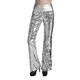 Harem Yoga Party Sequins Flares Pants Women Shiny Glitter Bell Bottoms Silver-S