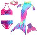 Girls Mermaid Tail for Swimming 5 PCS Set Mermaid Bikini Swimsuit Princess Cosplay Swimwear Costume with Monofin and Flower Headband