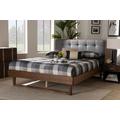 Baxton Studio Natalia Mid-Century Modern Dark Grey Fabric & Ash Walnut Finished Wood Queen Size Platform Bed - Wholesale Interiors Natalia-Dark Grey/Ash Walnut-Queen