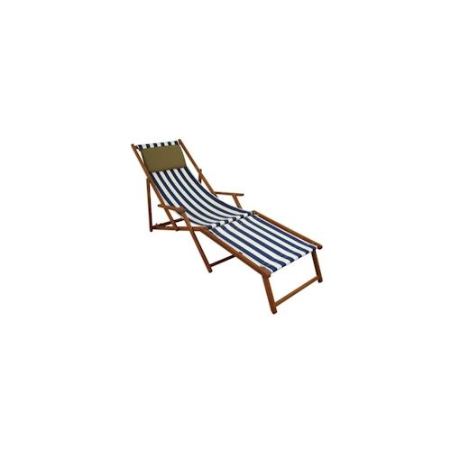 Gartenliege blau-weiß Strandliege Sonnenliege Relaxliege Holzliege Fußteil Kissen 10-317 F KD