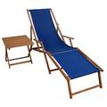 Erst-Holz Gartenliege blau Fußteil Tisch Deckchair Buche dunkel Strandliege Liegestuhl Relaxliege 10-307 F T