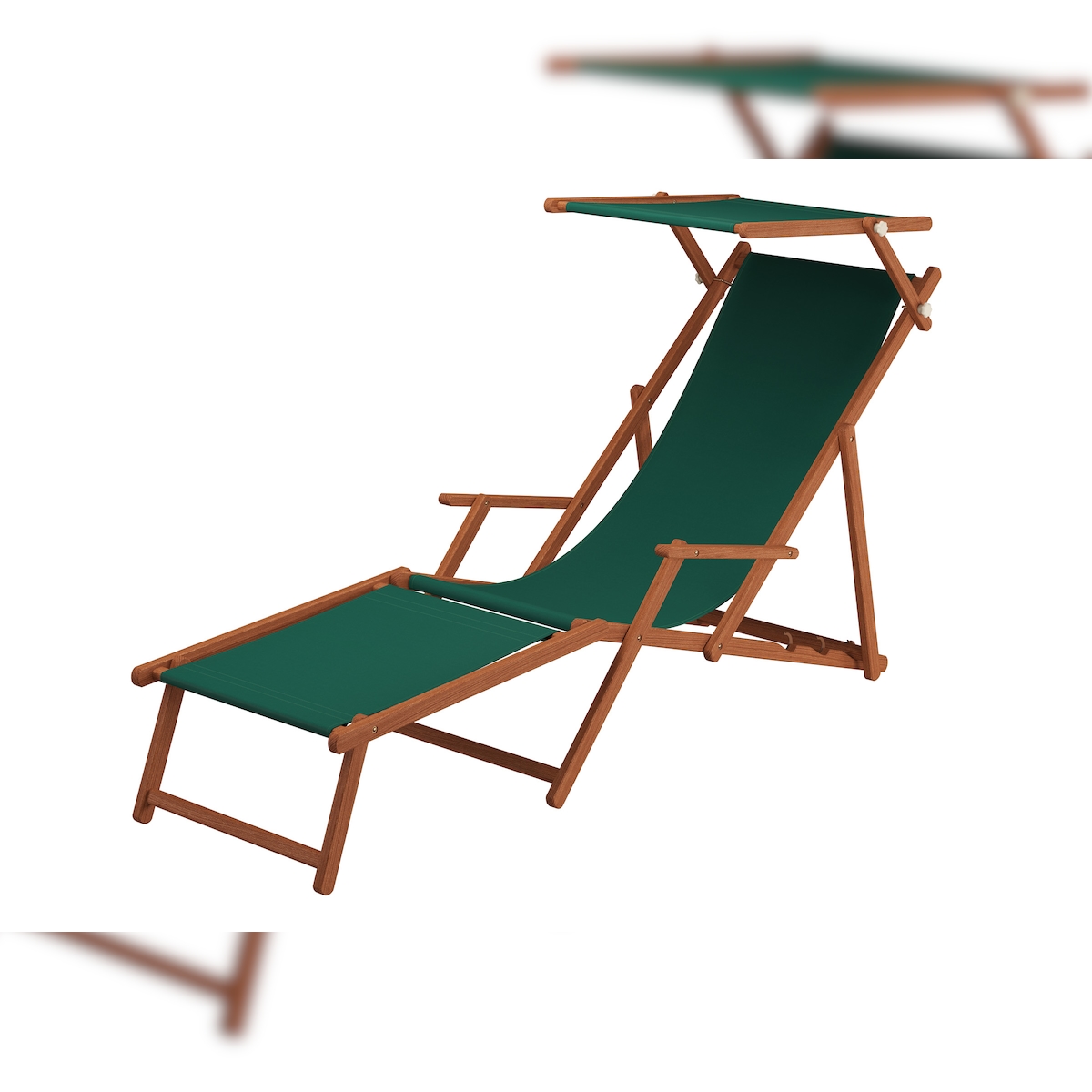 Erst-Holz Liegestuhl Sonnenliege grün Fußablage Sonnendach Gartenliege Holz Deckchair Gartenmöbel 10-304FS Image
