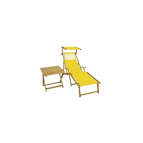 Liegestuhl gelb Fußteil Sonnendach Kissen Tisch Gartenliege Holz Sonnenliege Buche 10-302NFSTKH