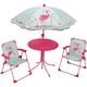 713088 flamant rose Salon de jardin avec une table, 2 chaises pliables et un parasol pour enfant