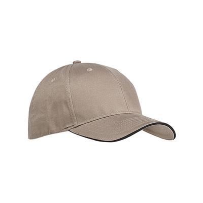 Big Accessories BX004 6-Panel Twill Sandwich Baseball Cap in Khaki/Black | Cotton