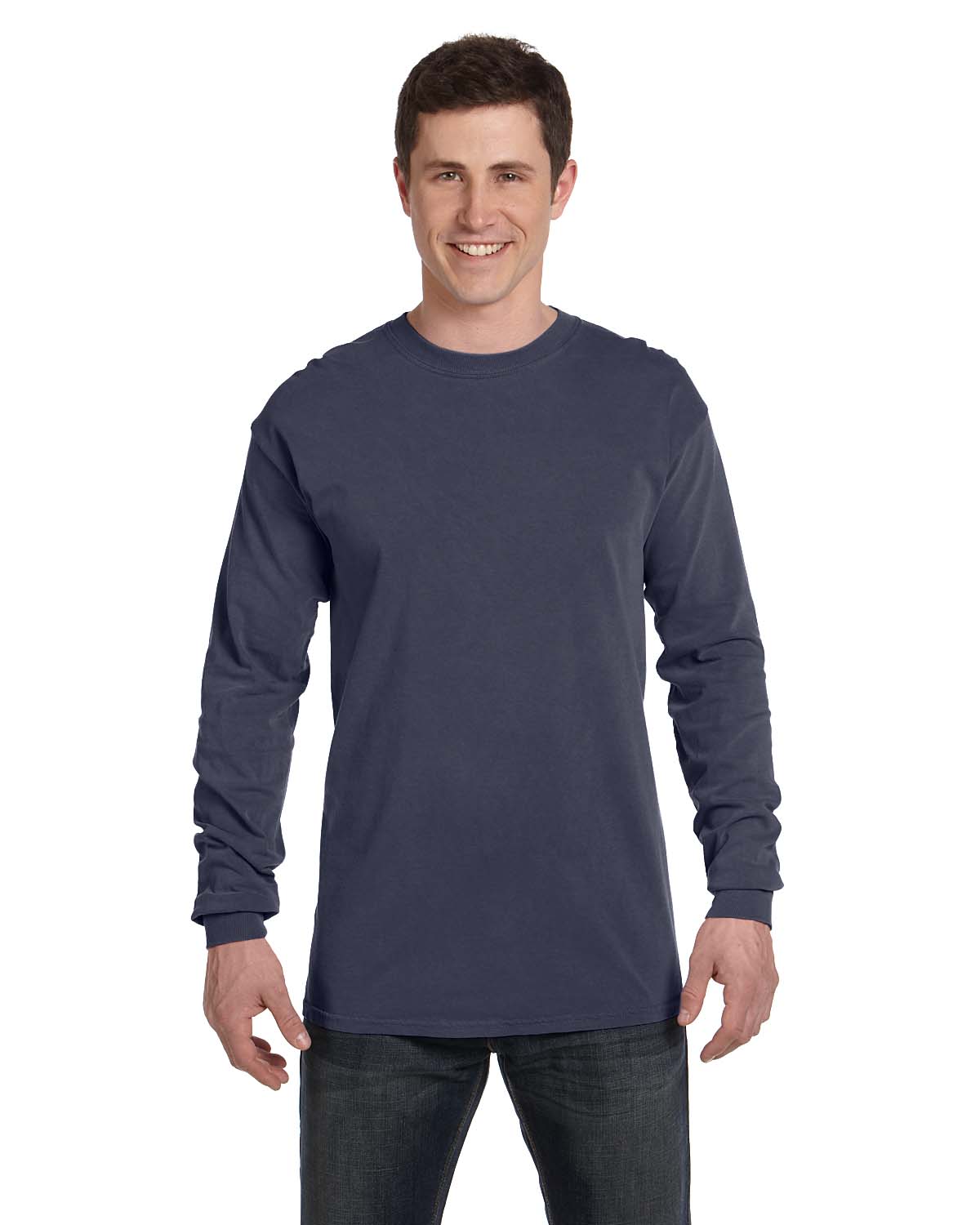 Comfort Colors C6014 Adult Heavyweight RS Long-Sleeve T-Shirt in Denim size Large | Cotton 6014, CC6014