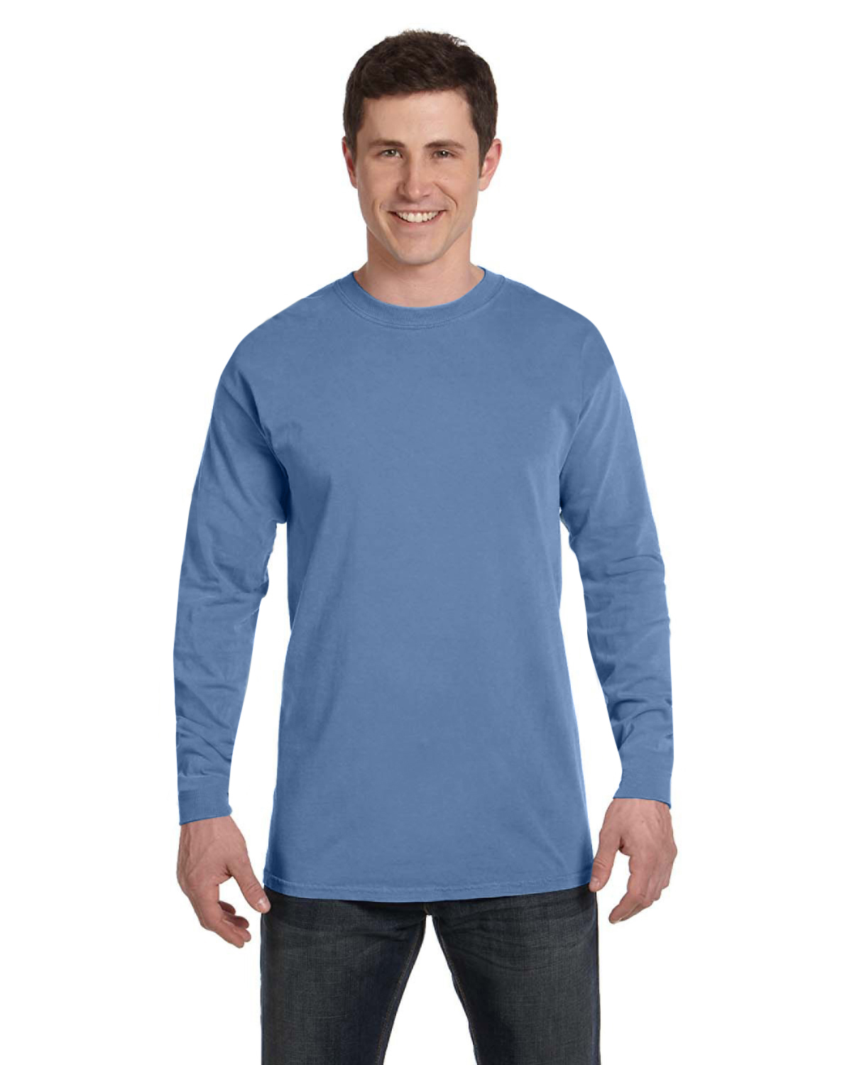 Comfort Colors C6014 Adult Heavyweight RS Long-Sleeve T-Shirt in Washed Denim size Medium | Cotton 6014, CC6014