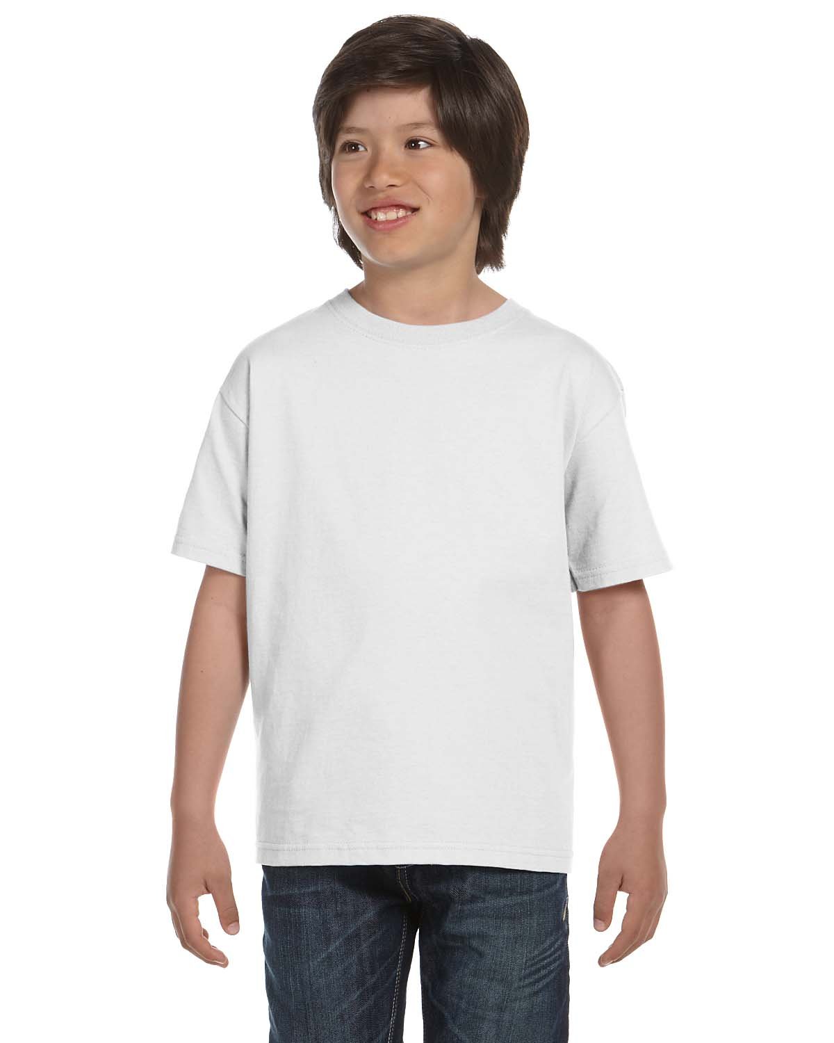 Gildan G800B Youth 50/50 5.6 Oz T Shirt in White size Small | Cotton Polyester 8000B, G8000B