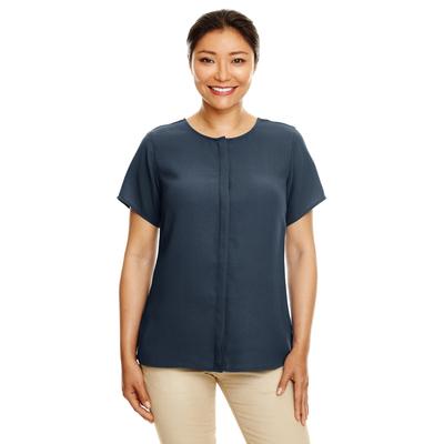 Devon & Jones DP612W Women's Perfect Fit Short-Sleeve Crepe Blouse in Navy Blue size XL | Polyester
