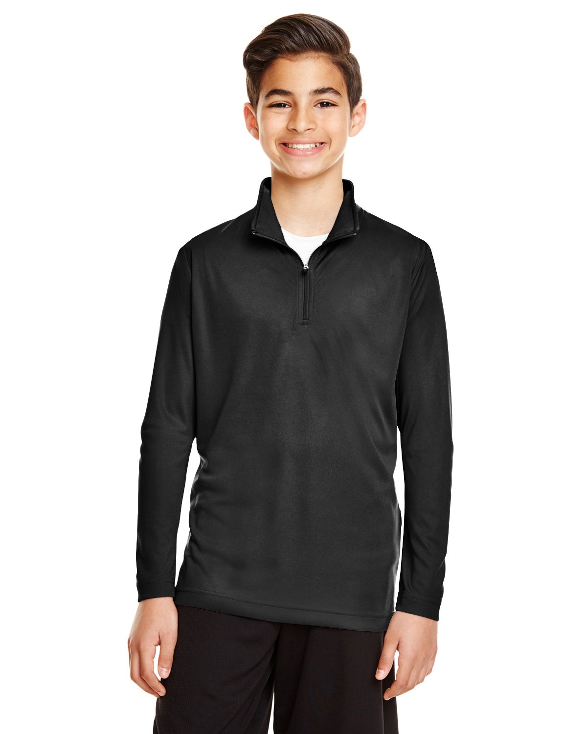 Team 365 TT31Y Youth Zone Performance Quarter-Zip Pullover T-Shirt in Black size Small | Polyester