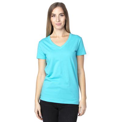 Threadfast Apparel 200RV Women's Ultimate V-Neck T-Shirt in Pacific Blue size Small | Cotton/Polyester Blend