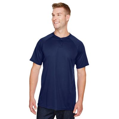 Augusta Sportswear AG1565 Athletic Attain Wicking Two-Button Baseball Jersey T-Shirt in Navy Blue size Large | Polyester 1565