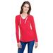 LAT LA3538 Women's Long Sleeve Fine Jersey Lace-Up T-Shirt in Vintage Red/White size XL | Ringspun Cotton 3538