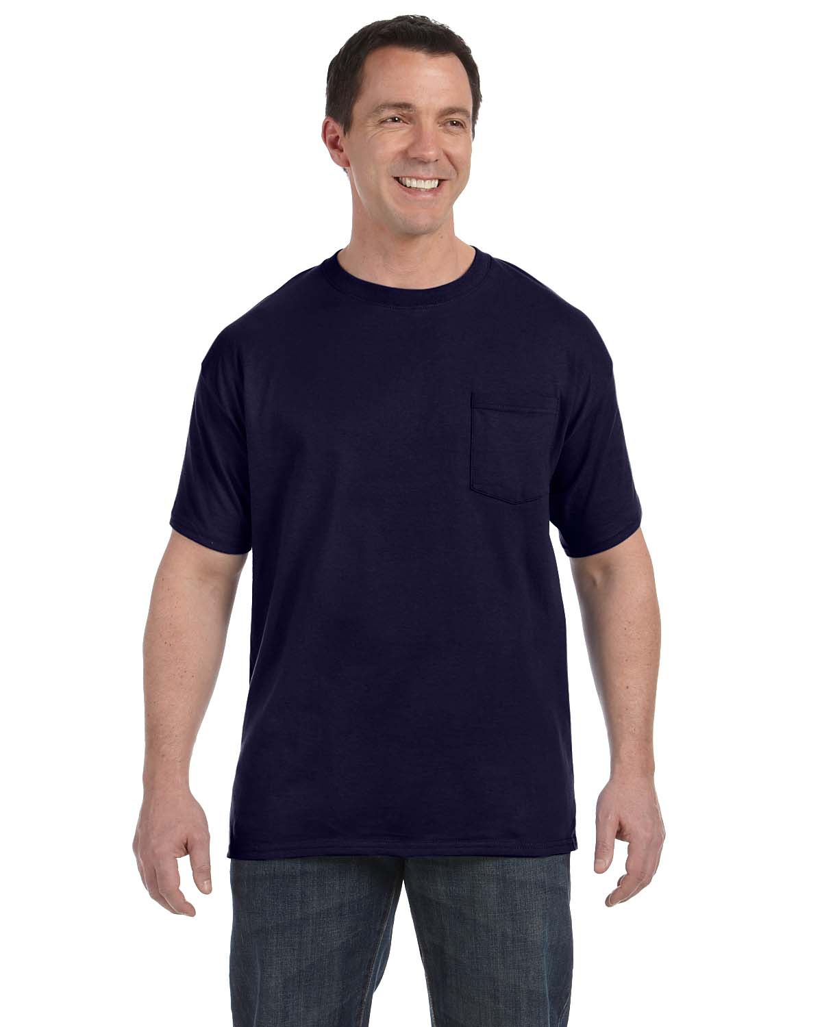 Hanes H5590 Men's Authentic-T Cotton T-Shirt with Pocket in Navy Blue size Medium 5590