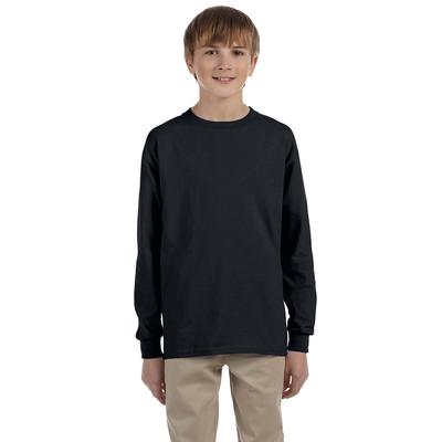 Jerzees 29BL Youth Dri-Power Active 50/50 Cotton/Poly Long Sleeve T-Shirt in Black size Medium | Cotton Polyester 29BLR