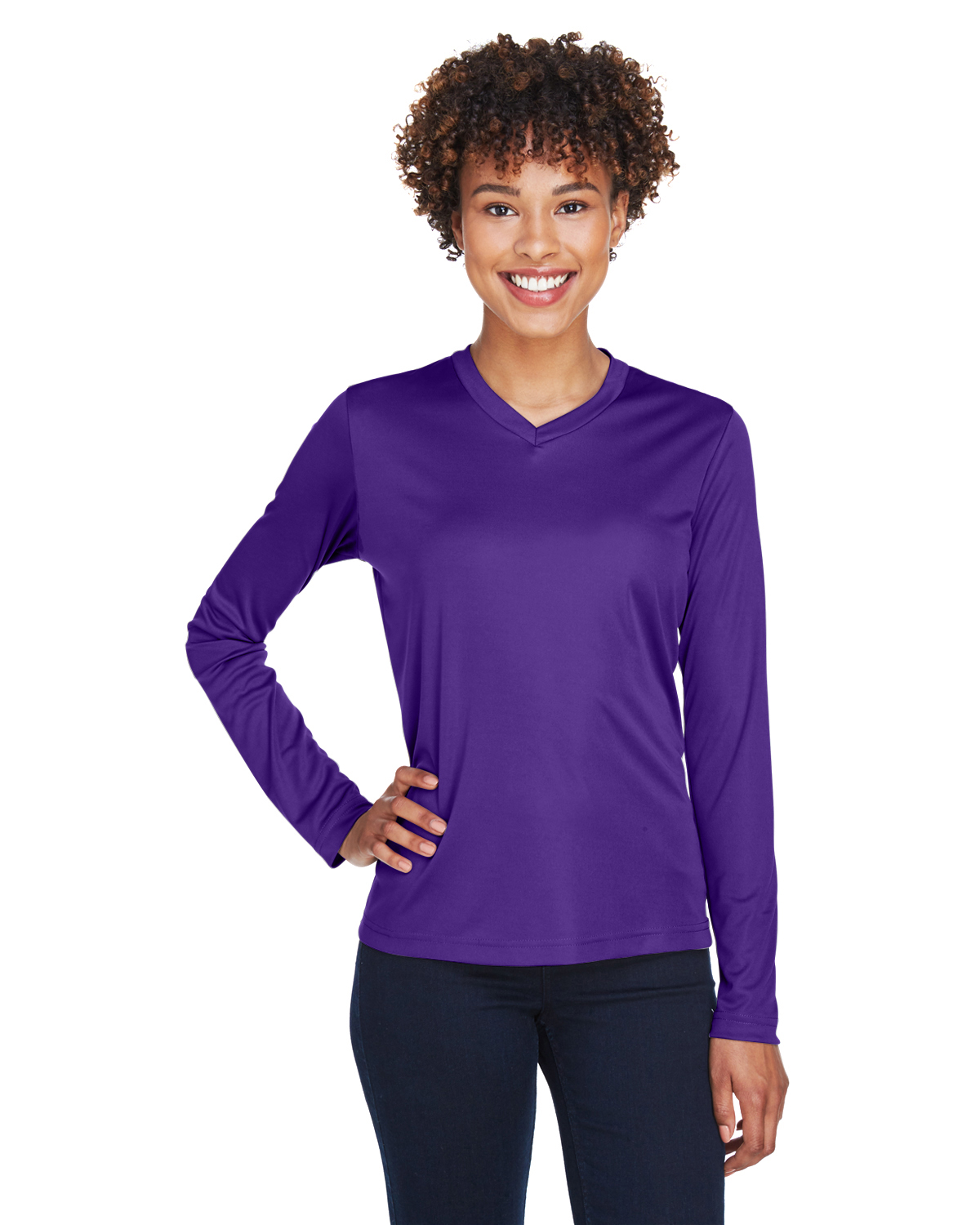 Team 365 TT11WL Women's Zone Performance Long-Sleeve T-Shirt in Sport Purple size XS | Polyester