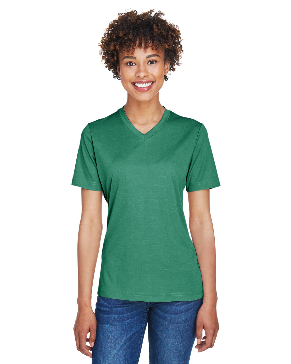 Team 365 TT11HW Women's Sonic Heather Performance T-Shirt in Sport Forest Green size Medium | Polyester