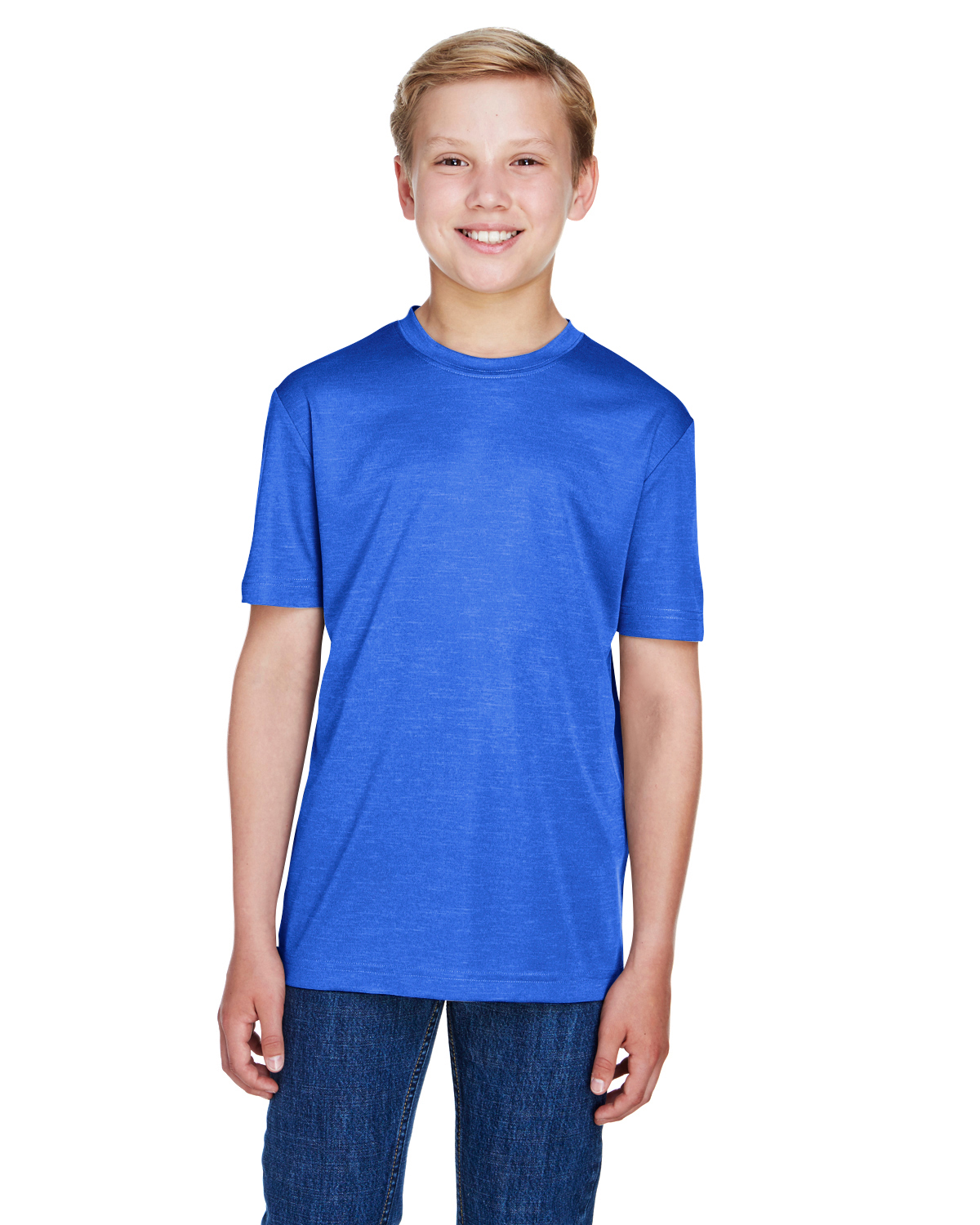 Team 365 TT11HY Youth Sonic Heather Performance T-Shirt in Sport Royal Blue size Medium | Polyester