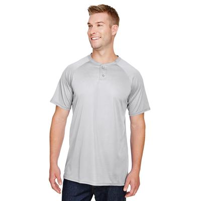 Augusta Sportswear AG1565 Athletic Attain Wicking Two-Button Baseball Jersey T-Shirt in Silver size Large | Polyester 1565