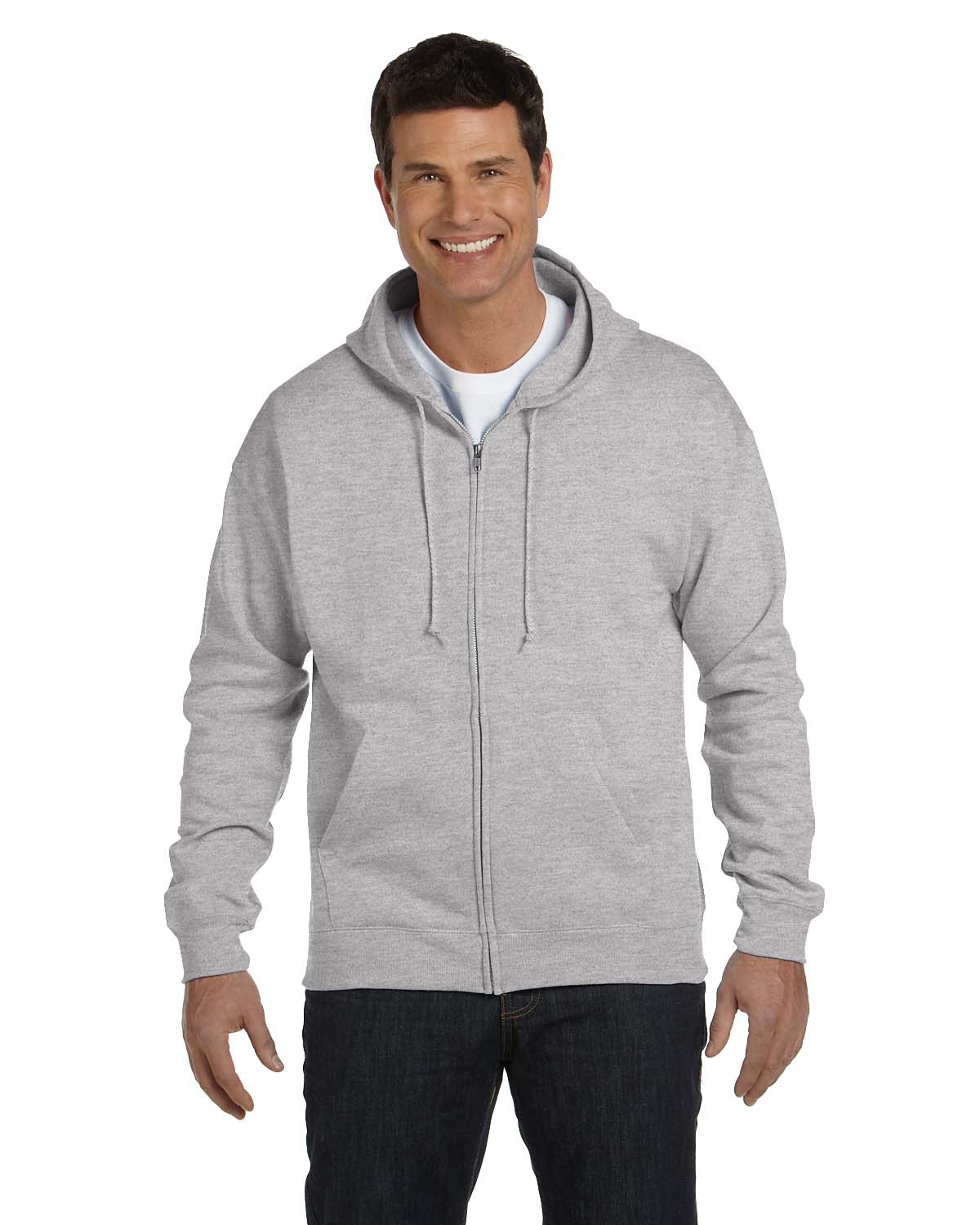 Hanes P180 EcoSmart Full-Zip Hooded Sweatshirt in Light Steel size Large | Cotton Polyester