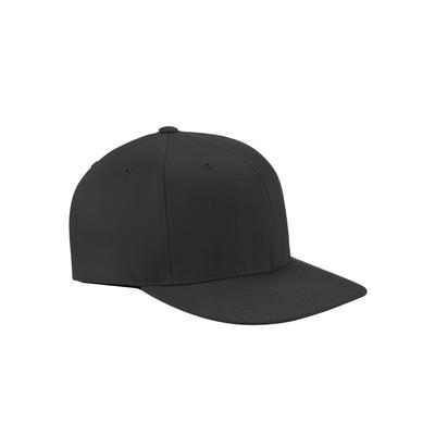 Flexfit 6297F Adult Wooly Twill Pro Baseball On-Field Shape Cap with Flat Bill in Black size Large/XL