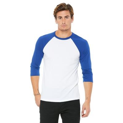 Bella + Canvas 3200 3/4-Sleeve Baseball T-Shirt in White/True Royal Blue size XL | Ringspun Cotton B3200, BC3200