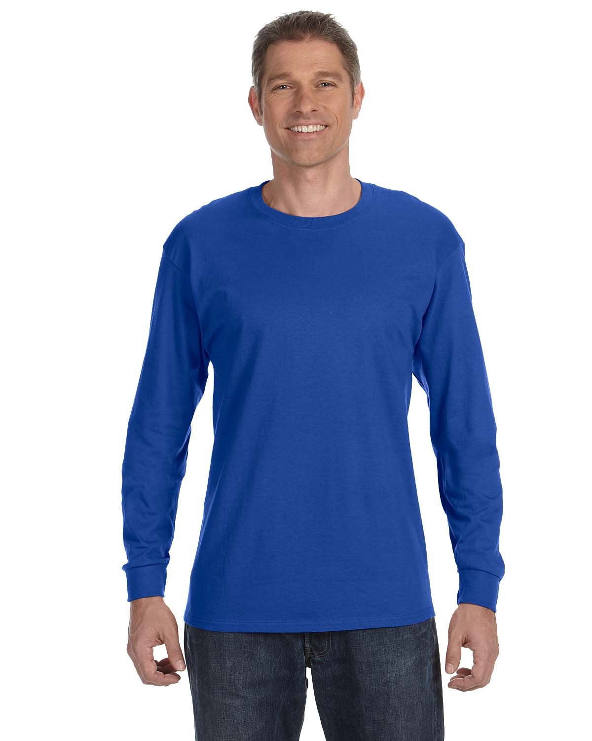 Hanes 5586 Authentic-T Cotton Long Sleeve T-Shirt in Deep Royal Blue size 2XL
