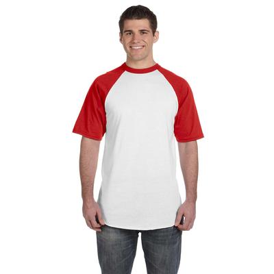 Augusta Sportswear 423 Baseball Short Sleeve Top 2.0 in White/Red size XL | Cotton Polyester