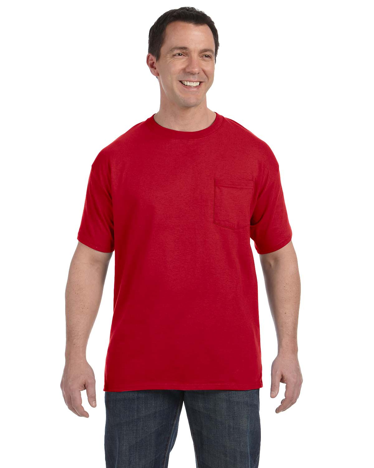 Hanes H5590 Men's Authentic-T Cotton T-Shirt with Pocket in Deep Red size XL 5590