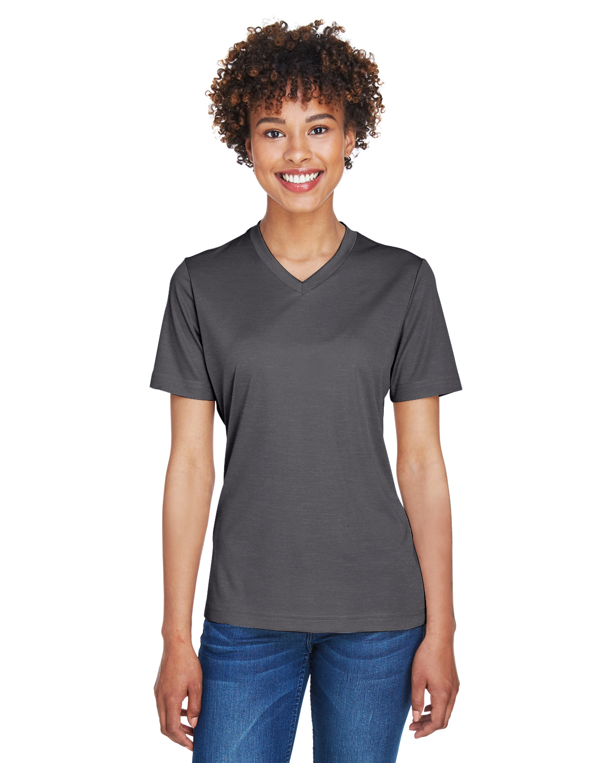 Team 365 TT11HW Women's Sonic Heather Performance T-Shirt in Dark Grey size XL | Polyester