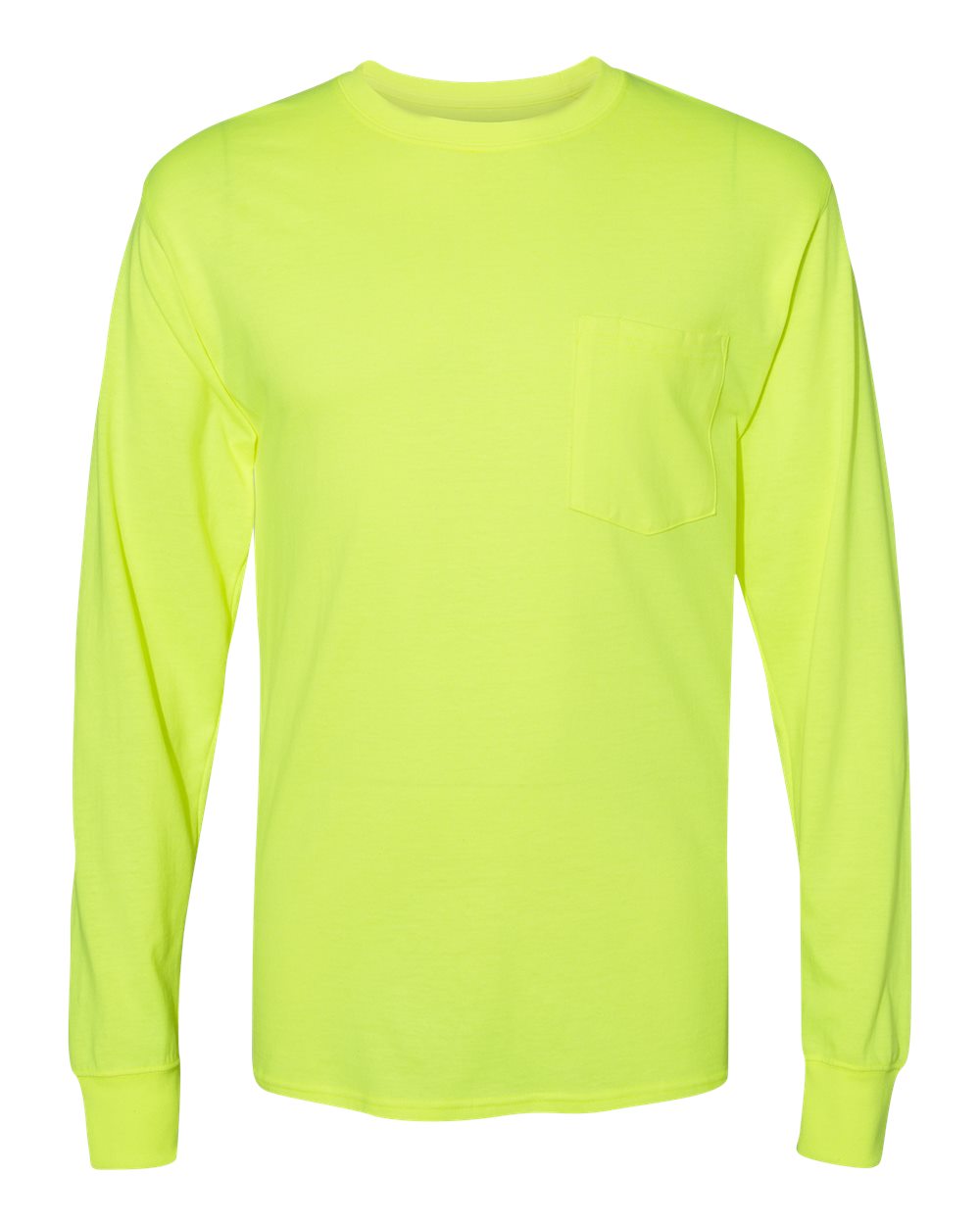 Hanes W120 Adult Workwear Long-Sleeve Pocket T-Shirt in Safety Green size 2XL | Cotton/Polyester Blend