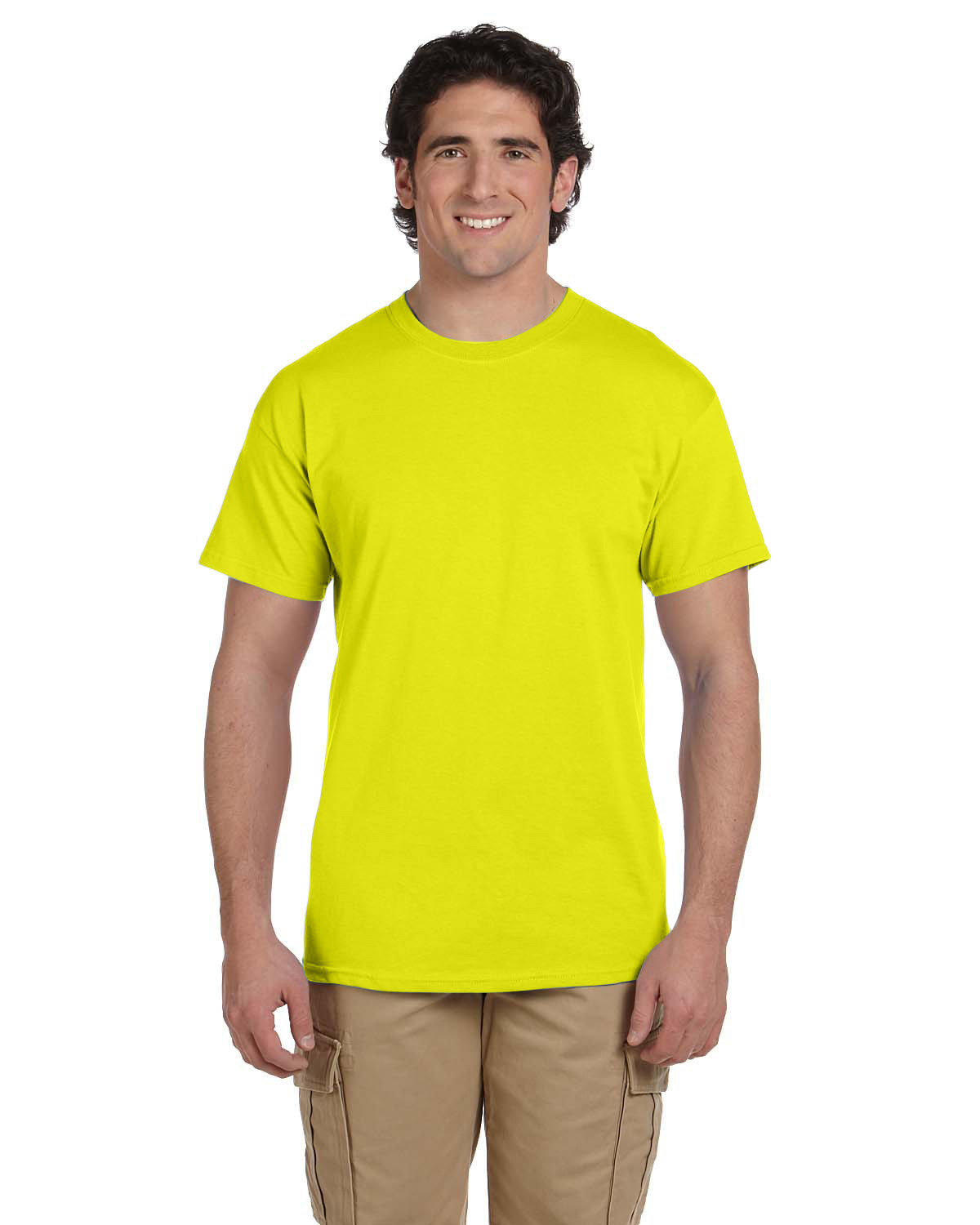 Hanes 5170 50/50 T-Shirt in Safety Green size Medium | Cotton Polyester