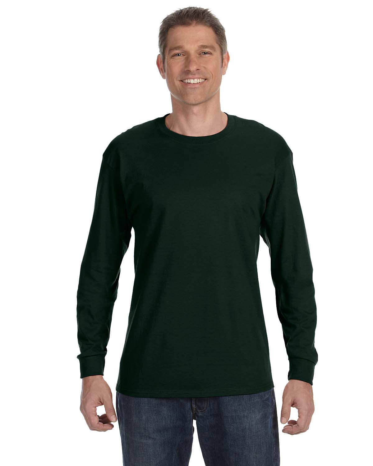 Hanes 5586 Authentic-T Cotton Long Sleeve T-Shirt in Deep Forest Green size 3XL