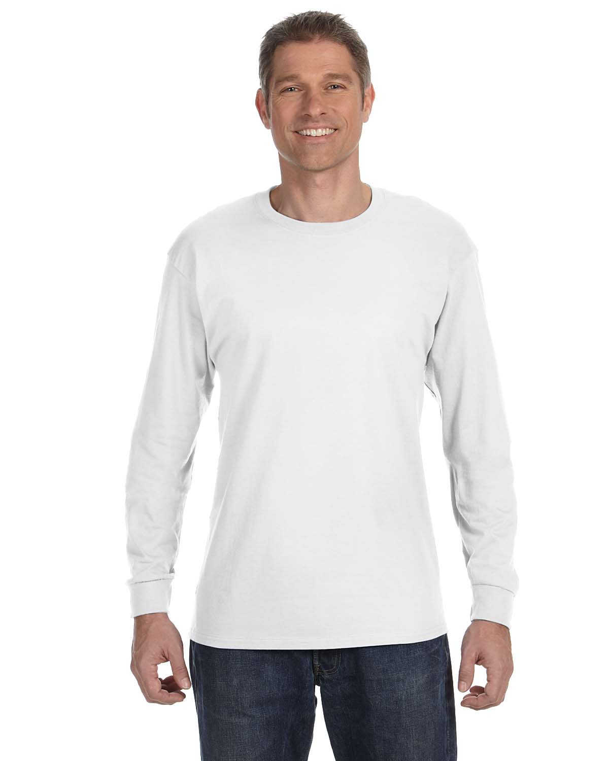 Hanes 5586 Authentic-T Cotton Long Sleeve T-Shirt in White size XL