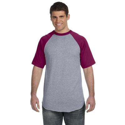 Augusta Sportswear 423 Baseball Short Sleeve Top 2.0 in Heather/Maroon size XL | Cotton Polyester