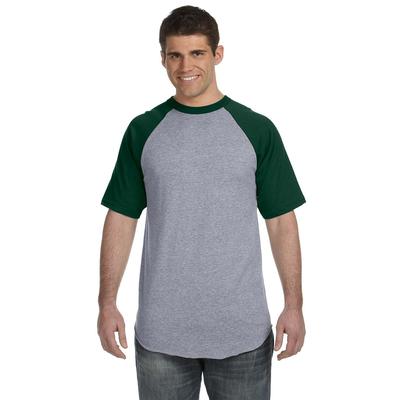 Augusta Sportswear 423 Baseball Short Sleeve Top 2.0 in Heather/Dark Green size 2XL | Cotton Polyester