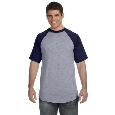 Augusta Sportswear 423 Baseball Short Sleeve Top 2.0 in Heather/Navy Blue size 3XL | Cotton Polyester