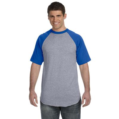 Augusta Sportswear 423 Baseball Short Sleeve Top 2.0 in Heather/Royal size Large | Cotton Polyester