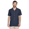 Harriton M560 Men's Barbados Textured Camp Shirt in Navy Blue size Small