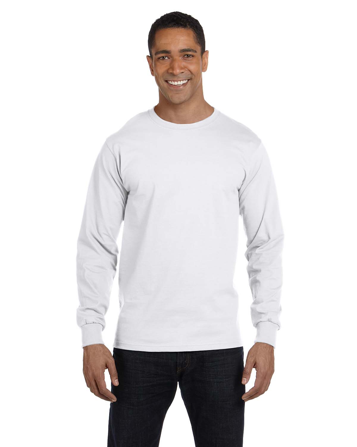 Hanes 5186 Adult Long-Sleeve Beefy-T-Shirt in White size 2XL | Ringspun Cotton