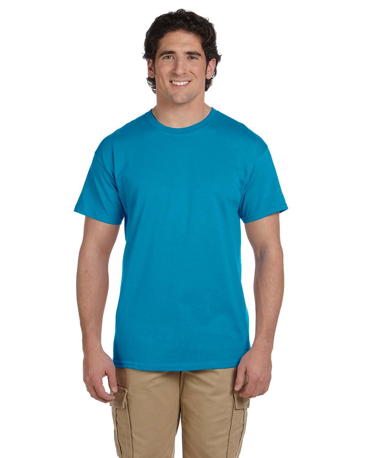 Hanes 5170 50/50 T-Shirt in Teal size Medium | Cotton Polyester