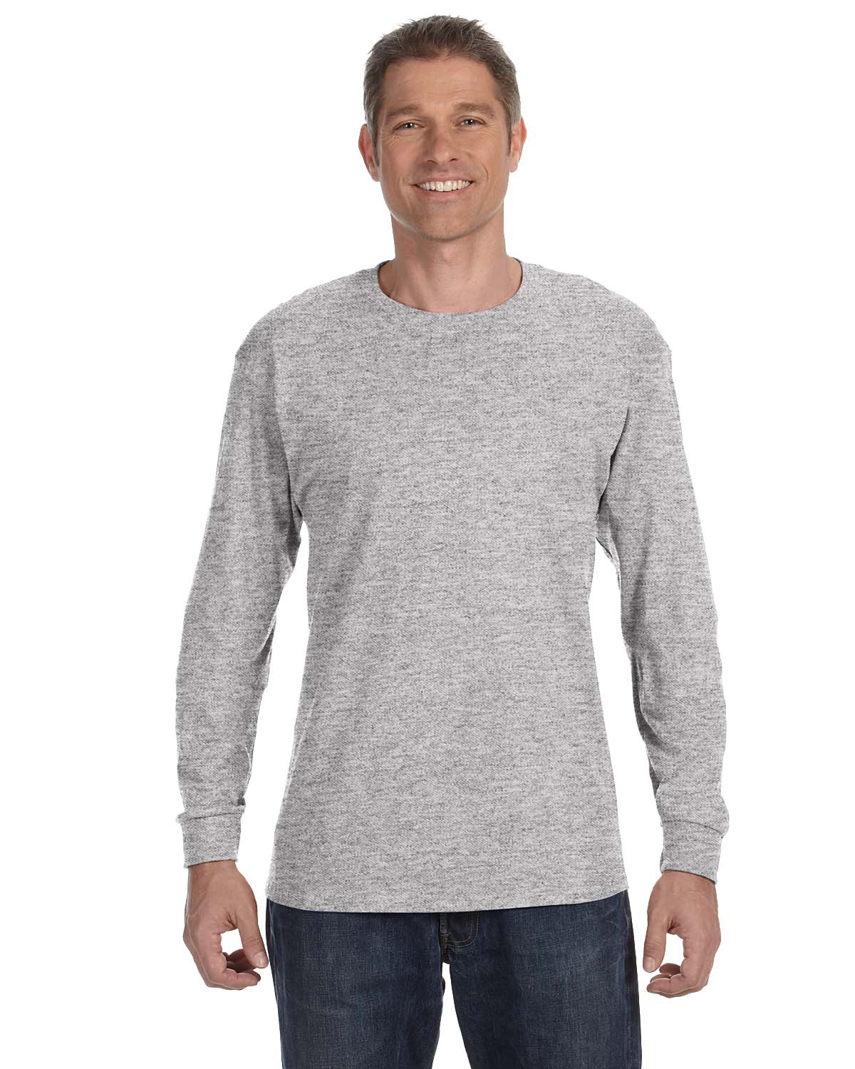 Hanes 5586 Authentic-T Cotton Long Sleeve T-Shirt in Light Steel* size Large