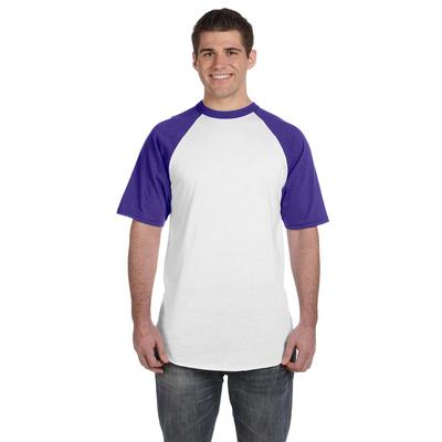 Augusta Sportswear 423 Baseball Short Sleeve Top 2.0 in White/Purple size Small | Cotton Polyester