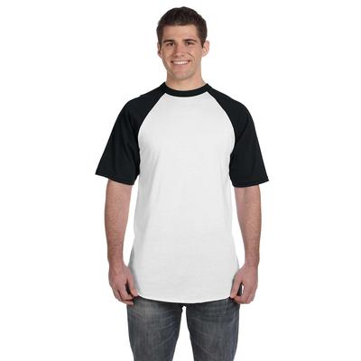 Augusta Sportswear 423 Baseball Short Sleeve Top 2.0 in White/Black size Large | Cotton Polyester